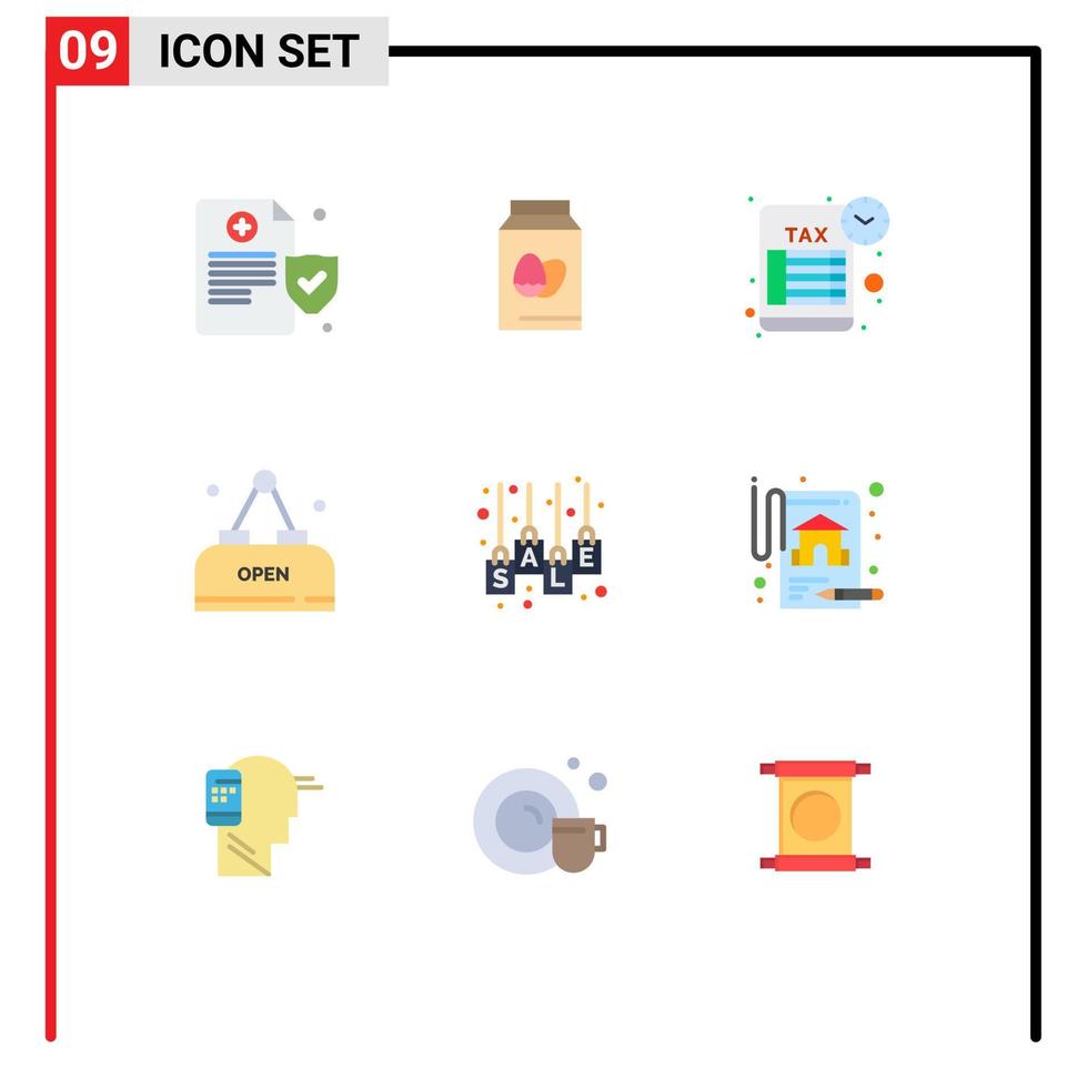 Flat Color Pack of 9 Universal Symbols of sale bag schedule open food Editable Vector Design Elements