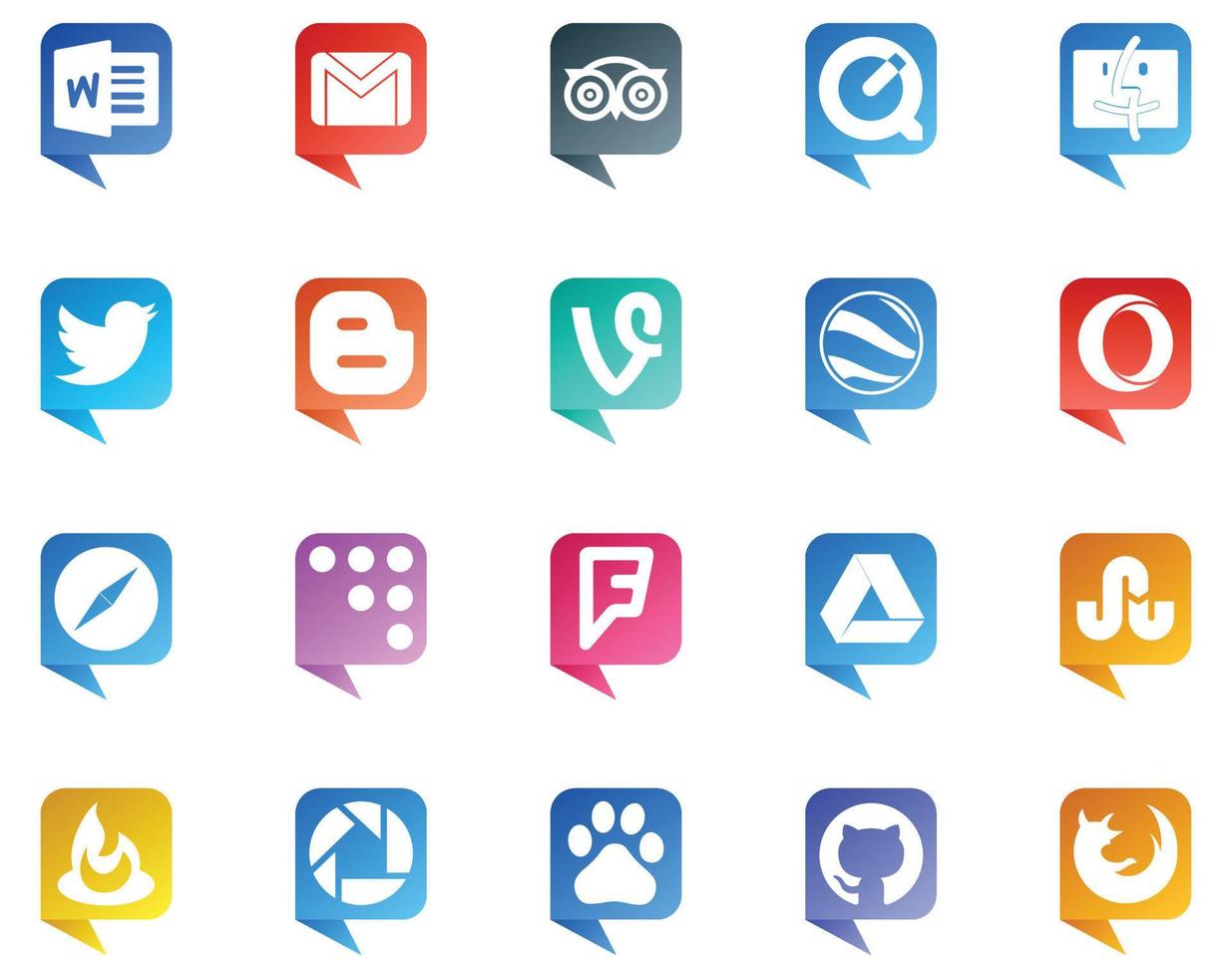 20 Social Media Speech Bubble Style Logo like foursquare browser twitter safari google earth vector