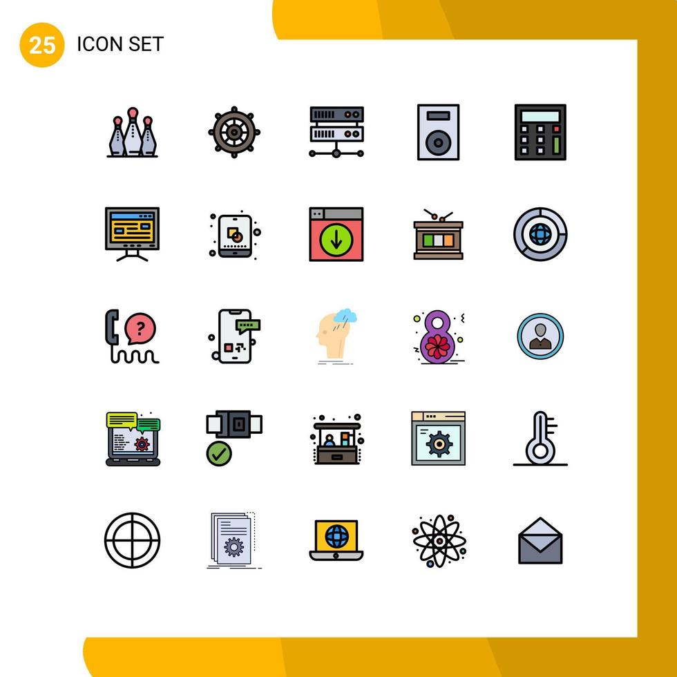 Modern Set of 25 Filled line Flat Colors and symbols such as calculate technology steering the boat products devices Editable Vector Design Elements