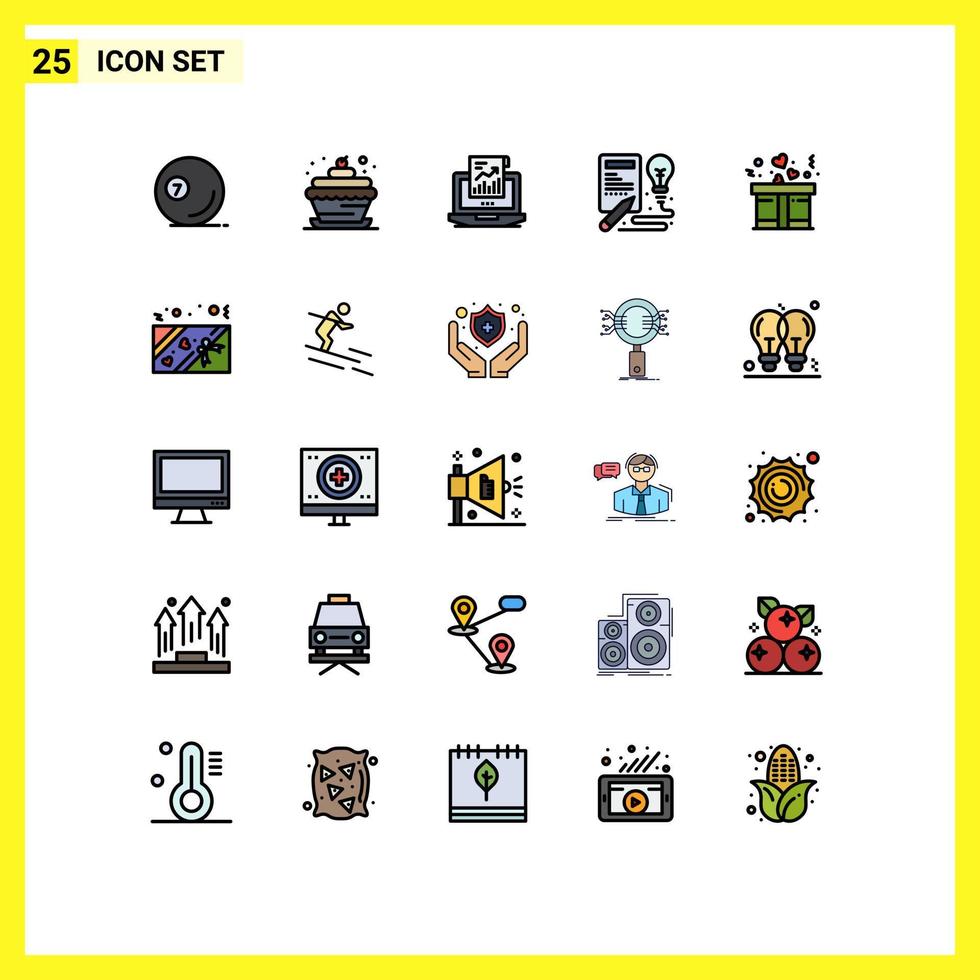 Universal Icon Symbols Group of 25 Modern Filled line Flat Colors of process idea cupcake food book laptop Editable Vector Design Elements