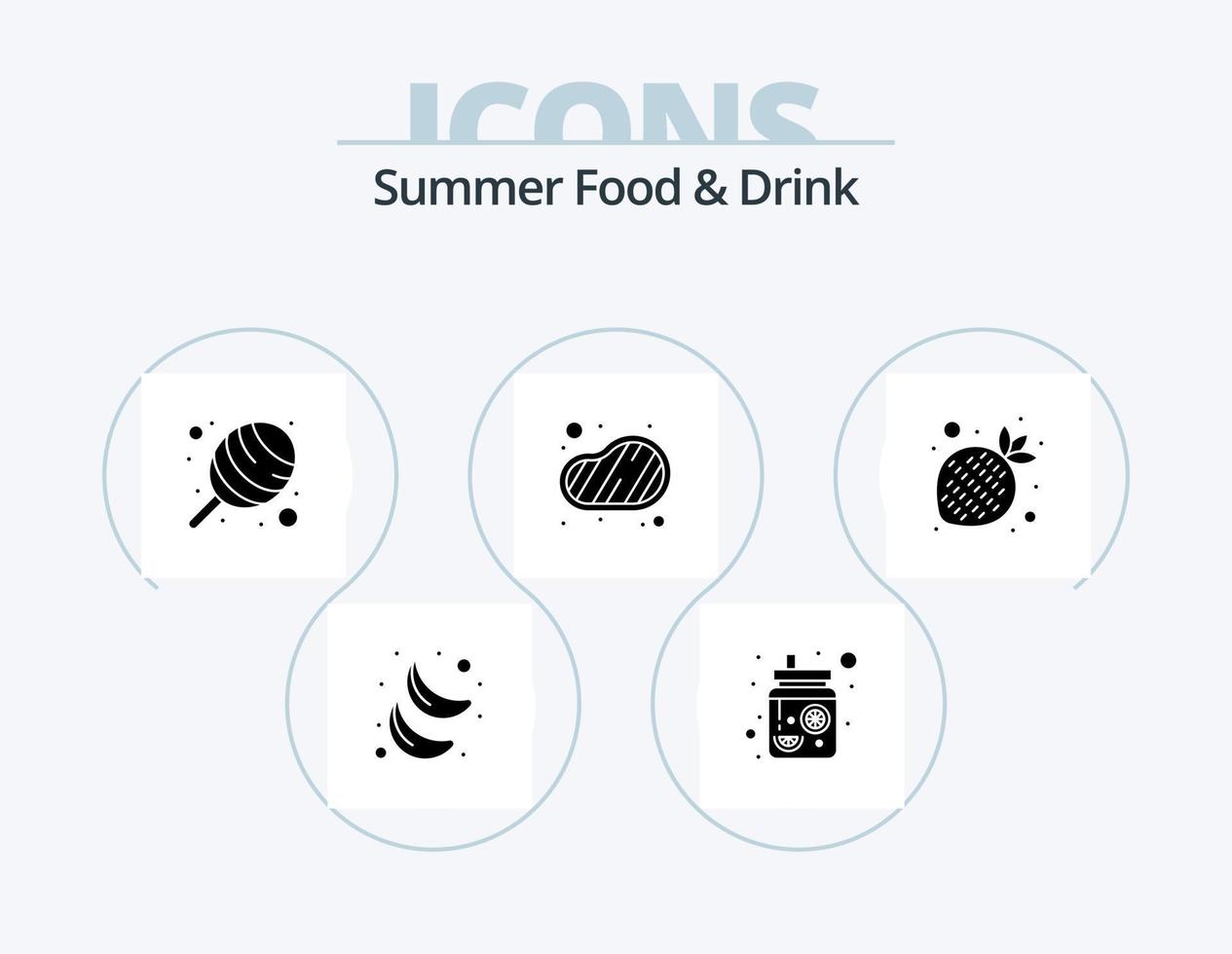 comida de verano y bebida glifo icono paquete 5 diseño de iconos. fresa. frutas dulce. alimento. carne vector