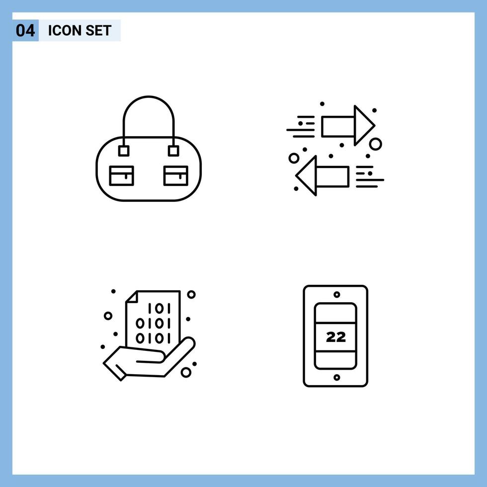 Stock Vector Icon Pack of 4 Line Signs and Symbols for bag coding arrows binary sun Editable Vector Design Elements