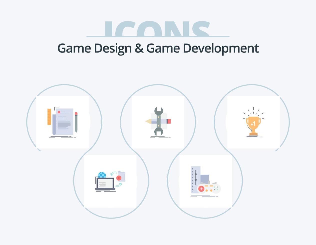 Game Design And Game Development Flat Icon Pack 5 Icon Design. develop. build. play. script. file vector
