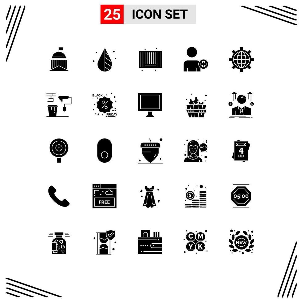 25 Universal Solid Glyph Signs Symbols of configure man tool multimedia shopping Editable Vector Design Elements
