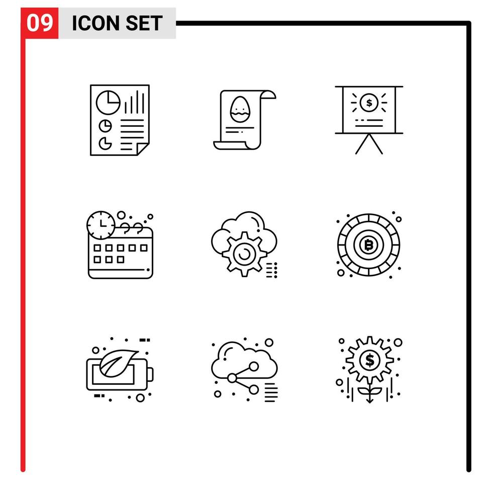 Set of 9 Modern UI Icons Symbols Signs for cloud gear egg time corporate Editable Vector Design Elements