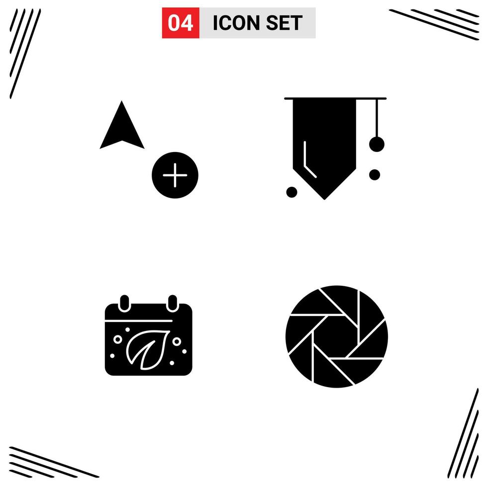 Universal Icon Symbols Group of 4 Modern Solid Glyphs of add leaf badge success aperture Editable Vector Design Elements