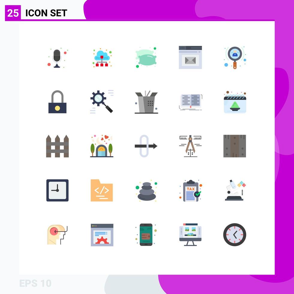 User Interface Pack of 25 Basic Flat Colors of page inbox data traffic browser pillows Editable Vector Design Elements