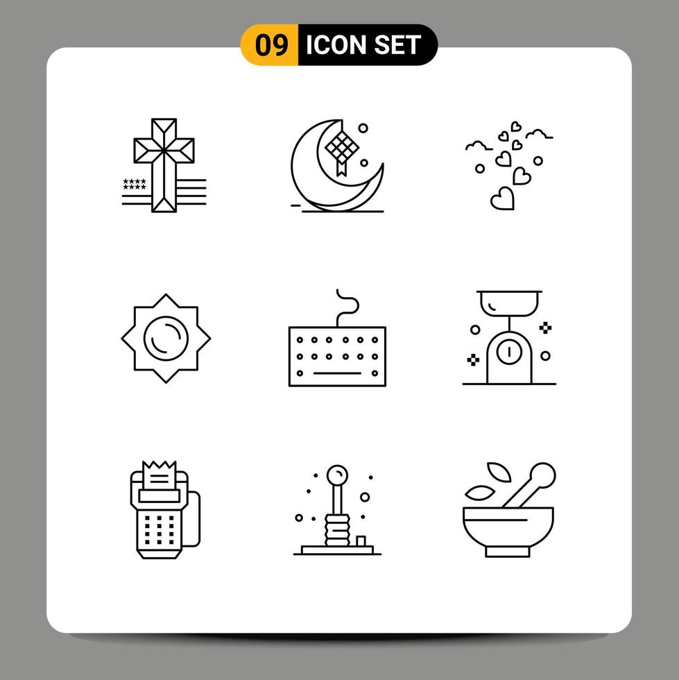 Pictogram Set of 9 Simple Outlines of type hardware hearts greece sun Editable Vector Design Elements