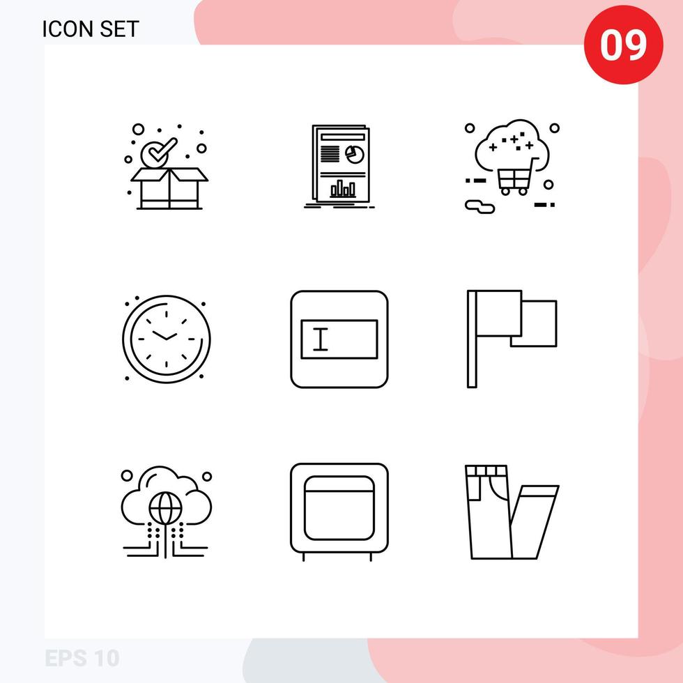 Editable Vector Line Pack of 9 Simple Outlines of form time buy living shopping Editable Vector Design Elements
