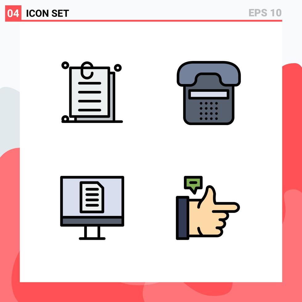 4 Universal Filledline Flat Color Signs Symbols of attachment phone ui communication document Editable Vector Design Elements