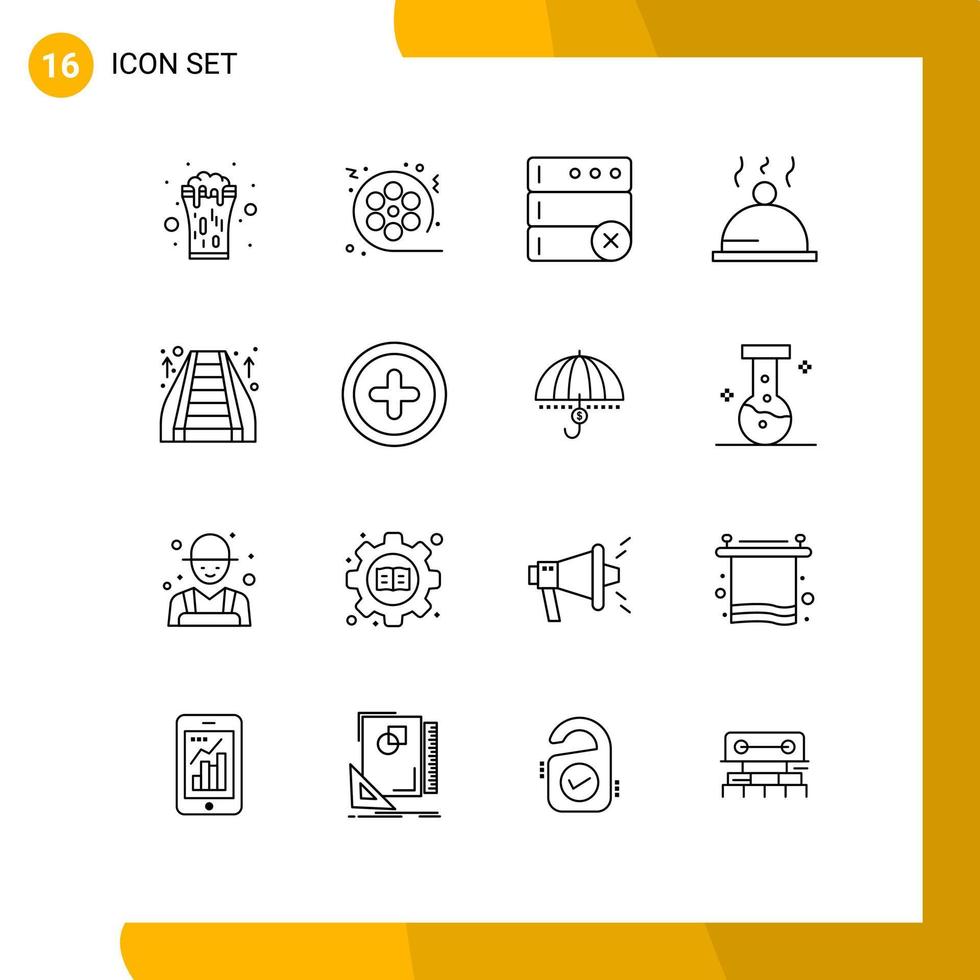 16 Universal Outlines Set for Web and Mobile Applications mall glass video food serve Editable Vector Design Elements