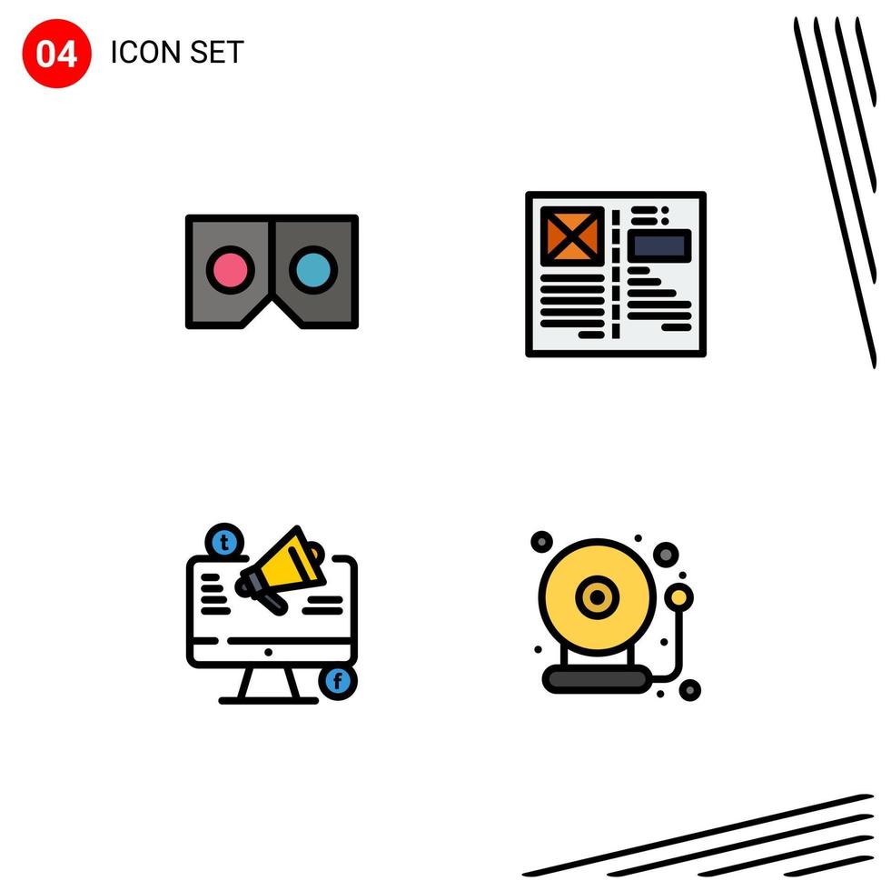 Universal Icon Symbols Group of 4 Modern Filledline Flat Colors of glasses social media blog grid megaphone Editable Vector Design Elements