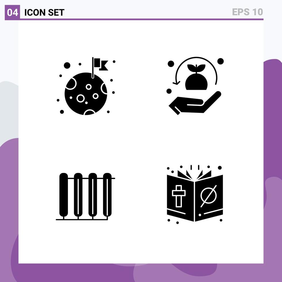 Pack of 4 Modern Solid Glyphs Signs and Symbols for Web Print Media such as flag heater planet plant radiator Editable Vector Design Elements