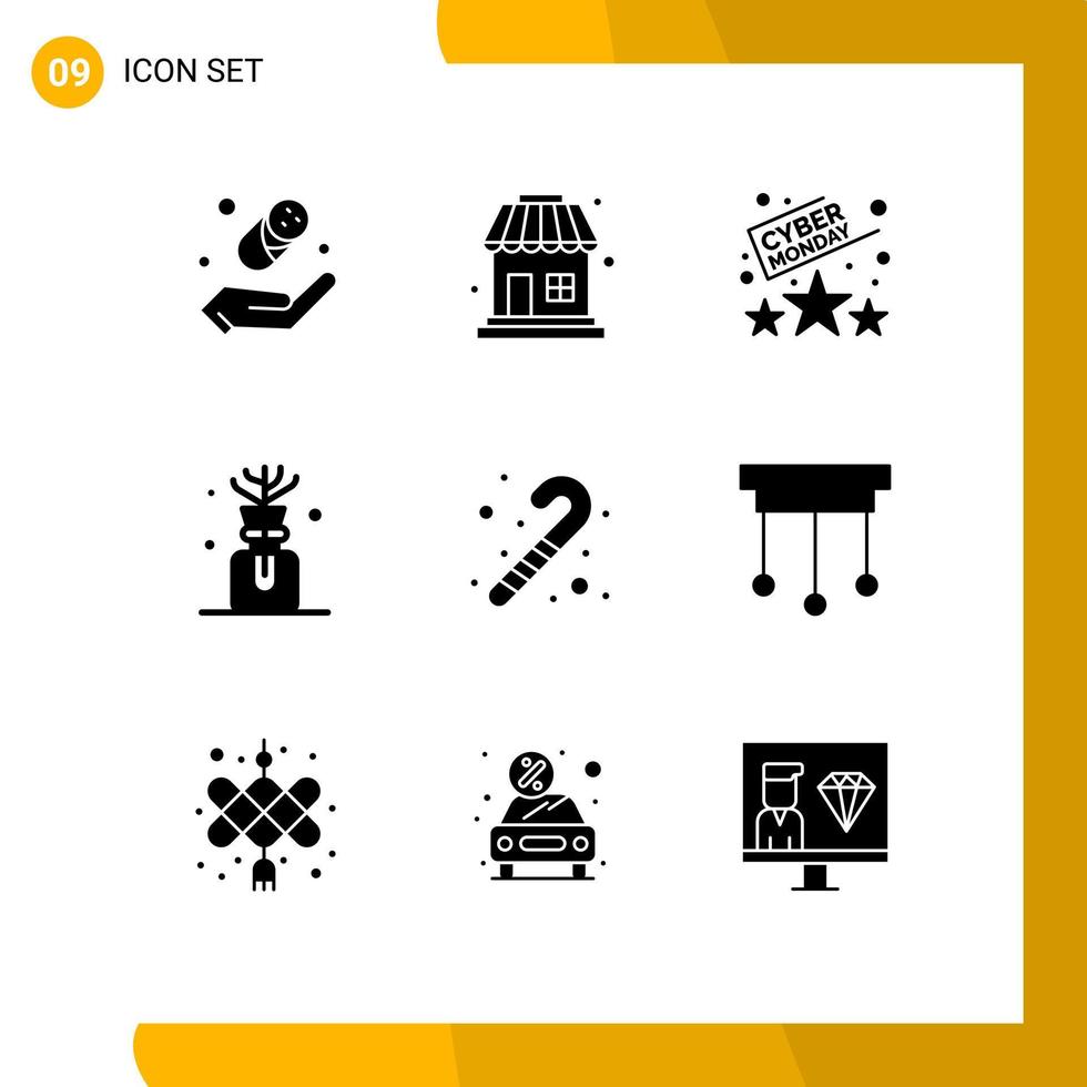 Pack of 9 Modern Solid Glyphs Signs and Symbols for Web Print Media such as decorations baby discount toy bottle spa Editable Vector Design Elements