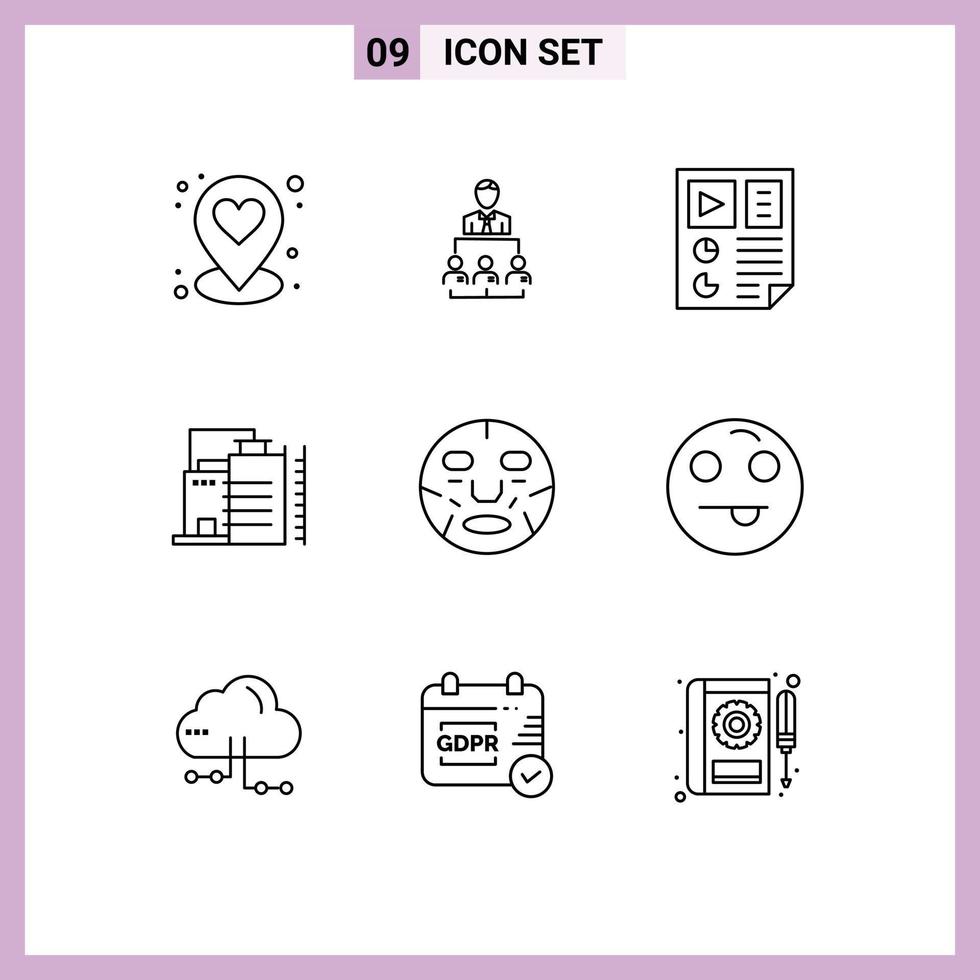 Mobile Interface Outline Set of 9 Pictograms of beauty factory data construction seo Editable Vector Design Elements