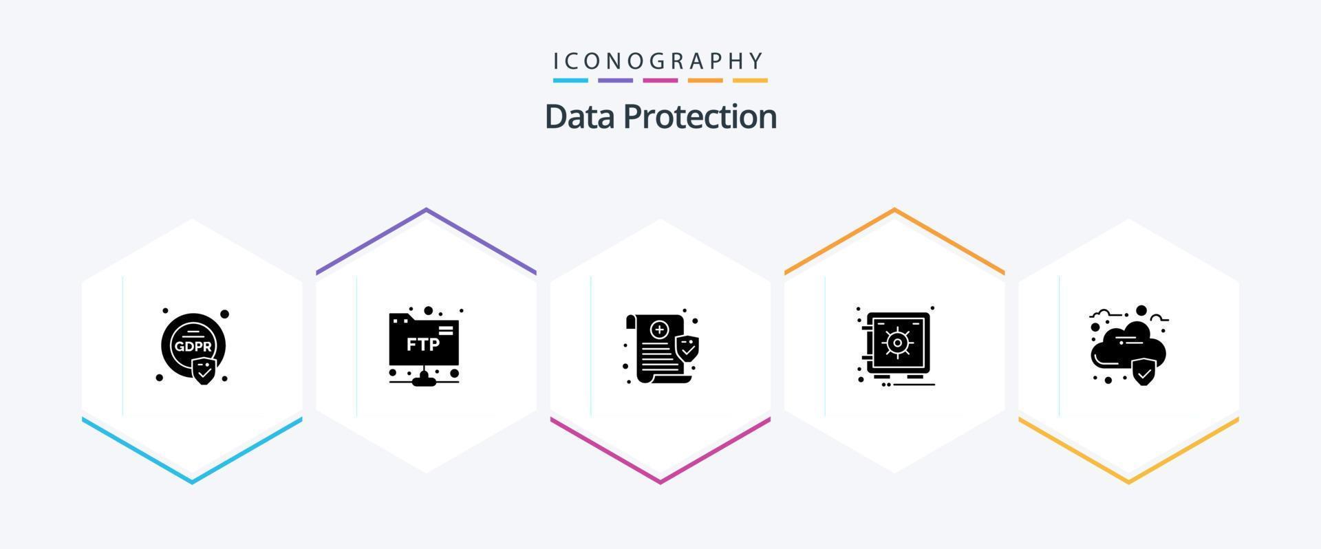 Data Protection 25 Glyph icon pack including security. cloud. data. vault. safe vector