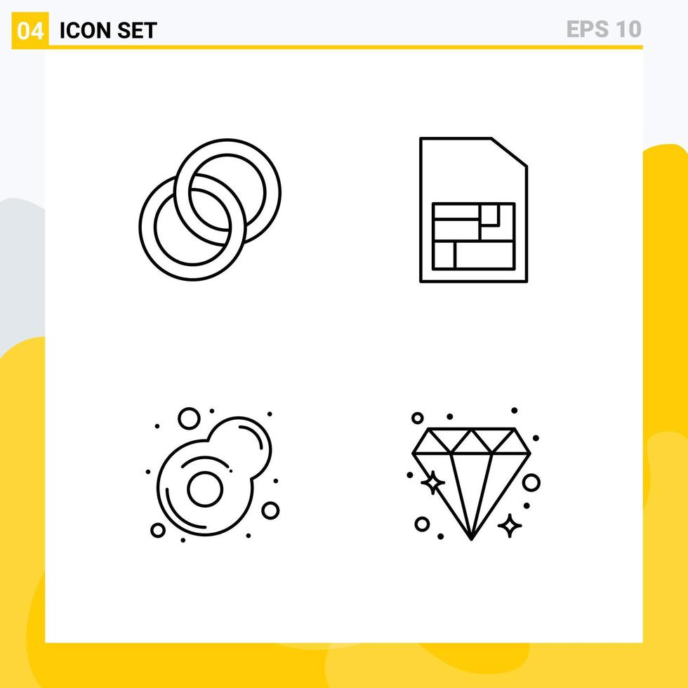 4 Universal Filledline Flat Colors Set for Web and Mobile Applications ring fry engagement sim card diamond Editable Vector Design Elements
