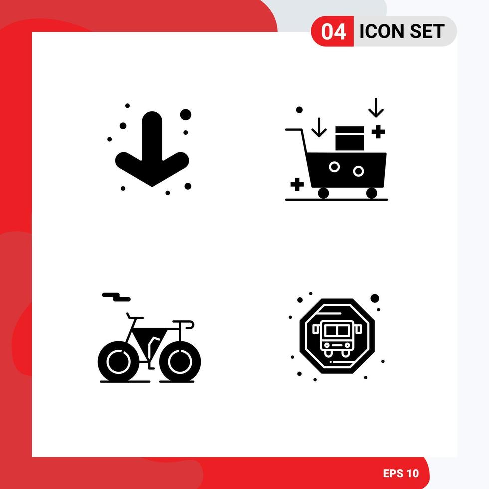 Group of 4 Modern Solid Glyphs Set for arrow outline email advertising emailing bus Editable Vector Design Elements