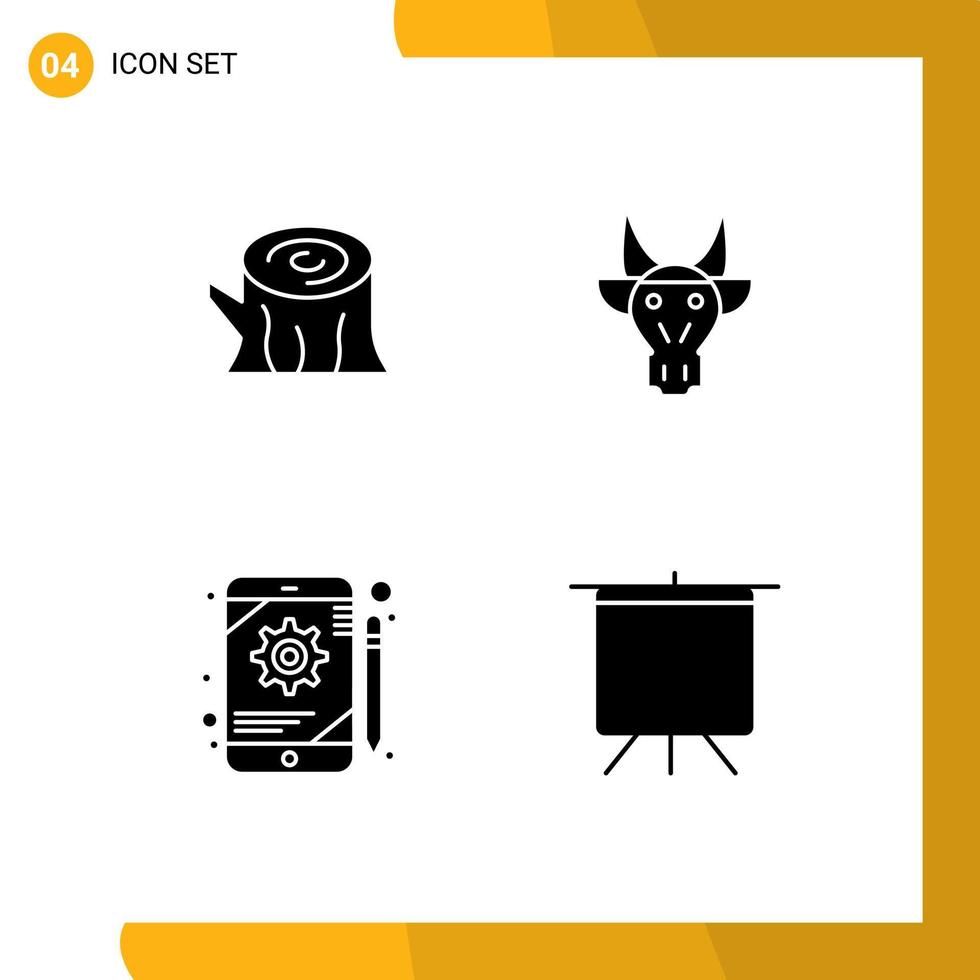 4 User Interface Solid Glyph Pack of modern Signs and Symbols of log app spring bull gear Editable Vector Design Elements