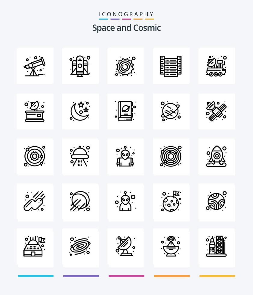 Creative Space 25 OutLine icon pack  Such As signal. satellite. planet. car. information vector