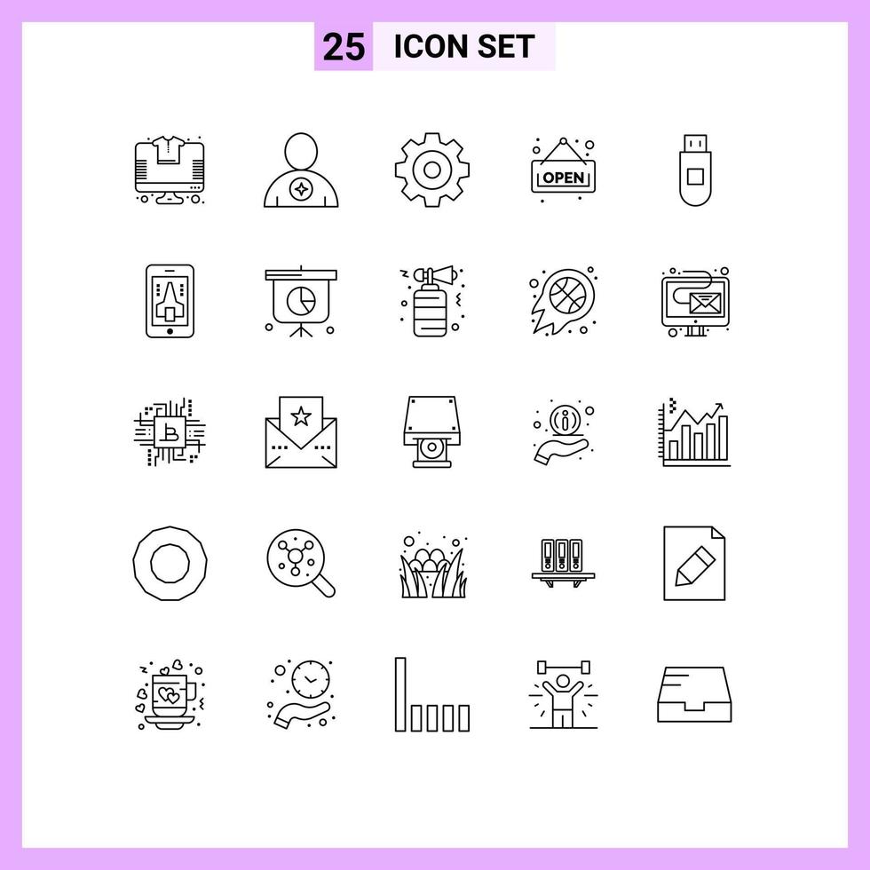 25 Thematic Vector Lines and Editable Symbols of data usb human shop open Editable Vector Design Elements