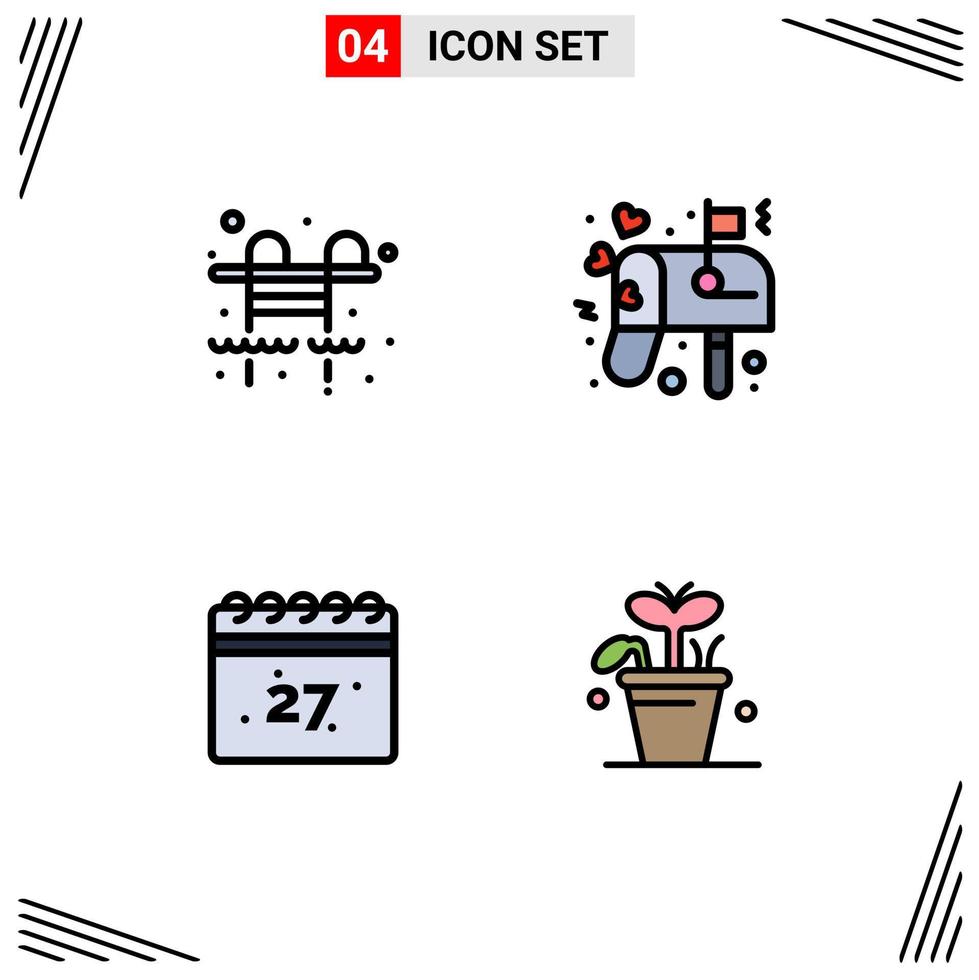 4 User Interface Filledline Flat Color Pack of modern Signs and Symbols of city date box mail leaf Editable Vector Design Elements