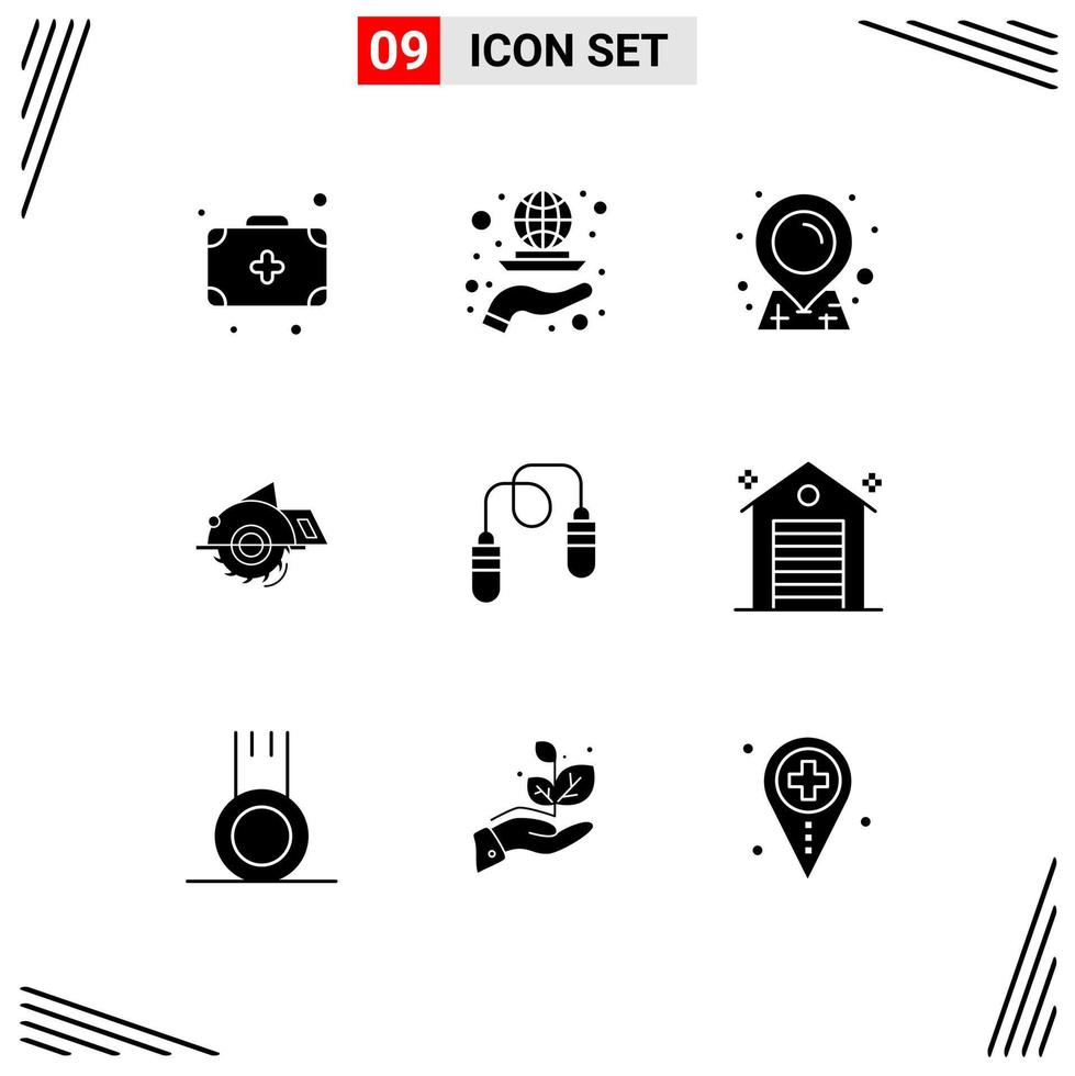 Pictogram Set of 9 Simple Solid Glyphs of fitness repair location construction building Editable Vector Design Elements