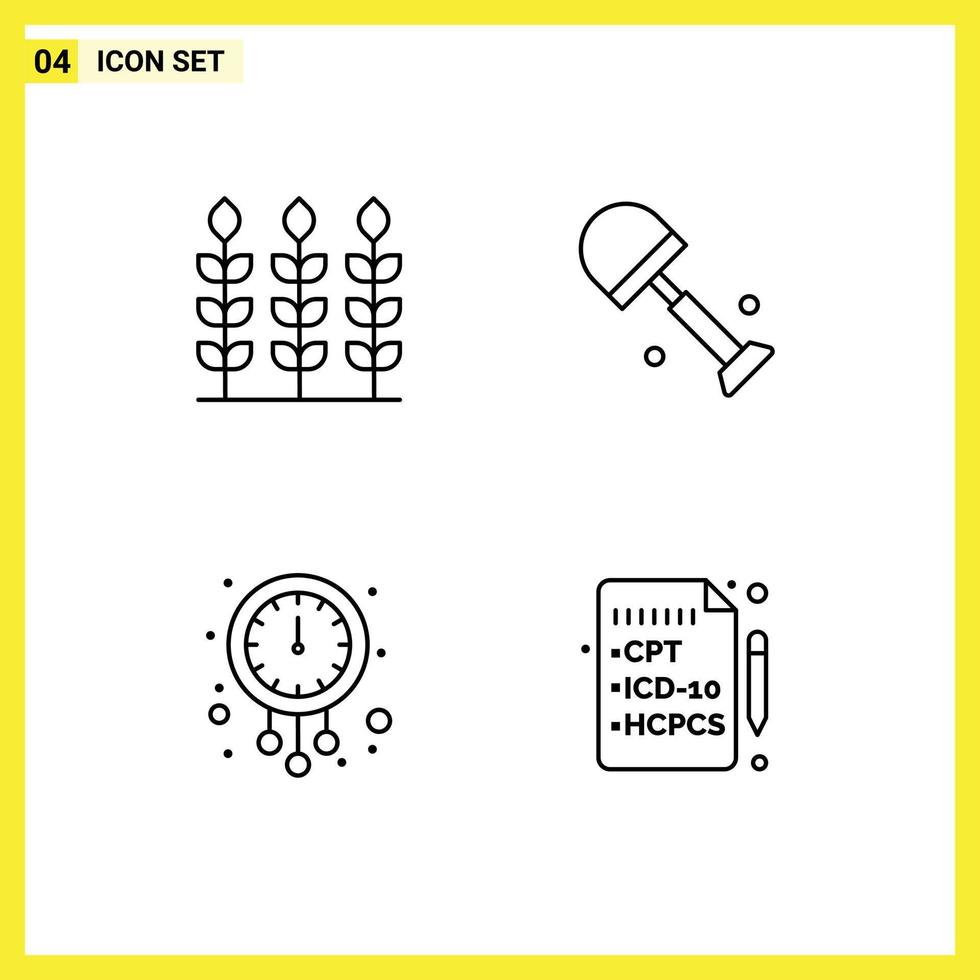 Pack of 4 Modern Filledline Flat Colors Signs and Symbols for Web Print Media such as wheat new year big spring watch Editable Vector Design Elements