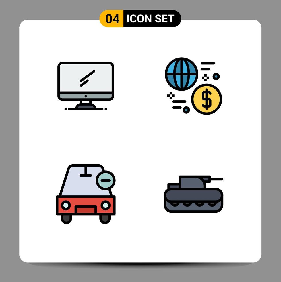 Modern Set of 4 Filledline Flat Colors Pictograph of computer transaction imac exchange delete Editable Vector Design Elements