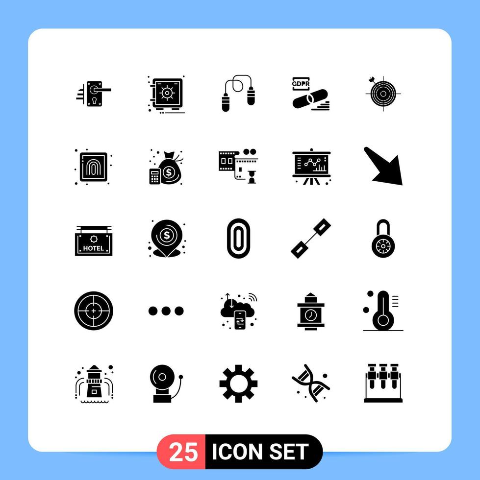 Solid Glyph Pack of 25 Universal Symbols of security lock vault gdpr jumping Editable Vector Design Elements