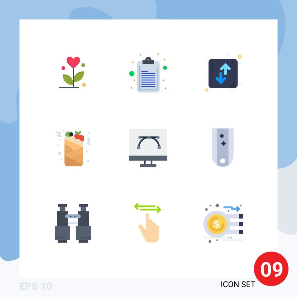 9 Universal Flat Color Signs Symbols of design and coding food direction fast food can Editable Vector Design Elements