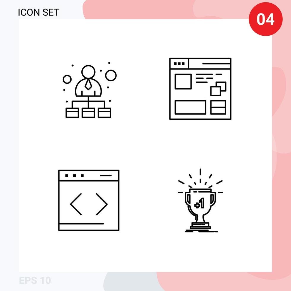 Editable Vector Line Pack of 4 Simple Filledline Flat Colors of hierarchical network content network page system Editable Vector Design Elements