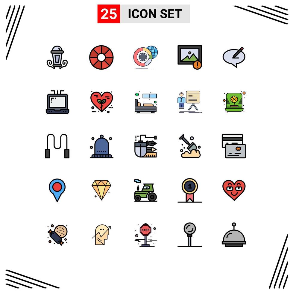Mobile Interface Filled line Flat Color Set of 25 Pictograms of note chat big data photo alert Editable Vector Design Elements