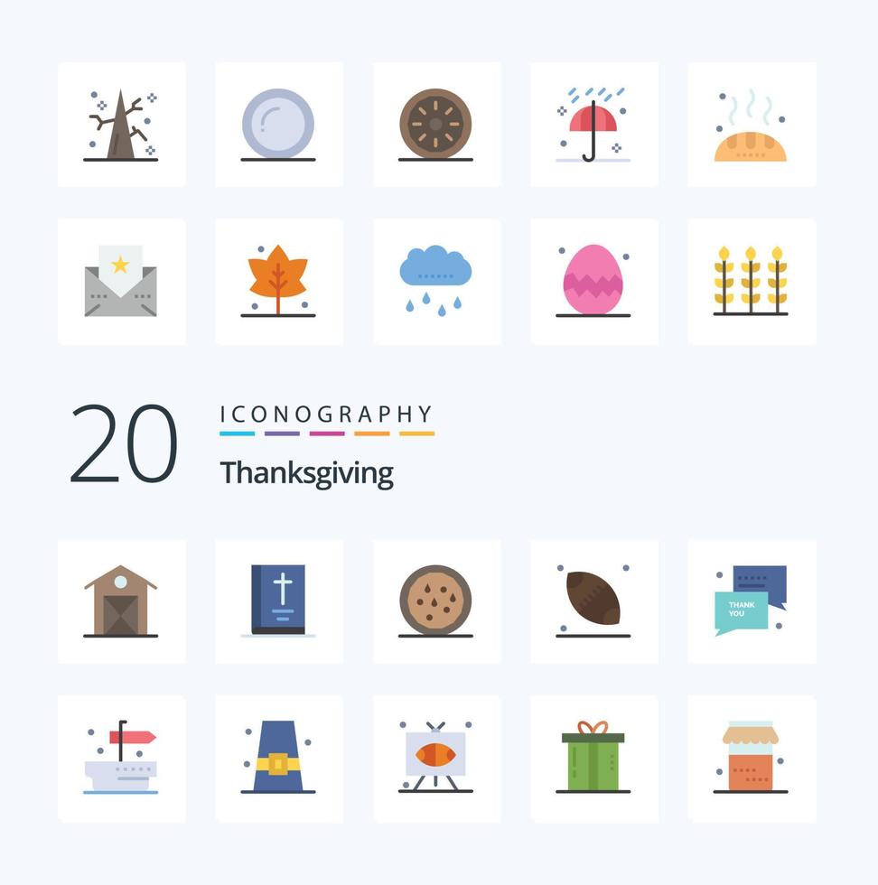 20 Thanks Giving Flat Color icon Pack like thanksgiving thank thanksgiving thanksgiving rugby vector