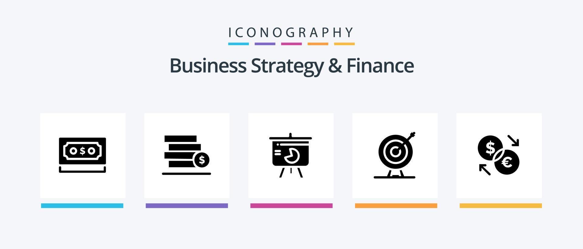 Business Strategy And Finance Glyph 5 Icon Pack Including . pie chart . stack . sales . chart. Creative Icons Design vector