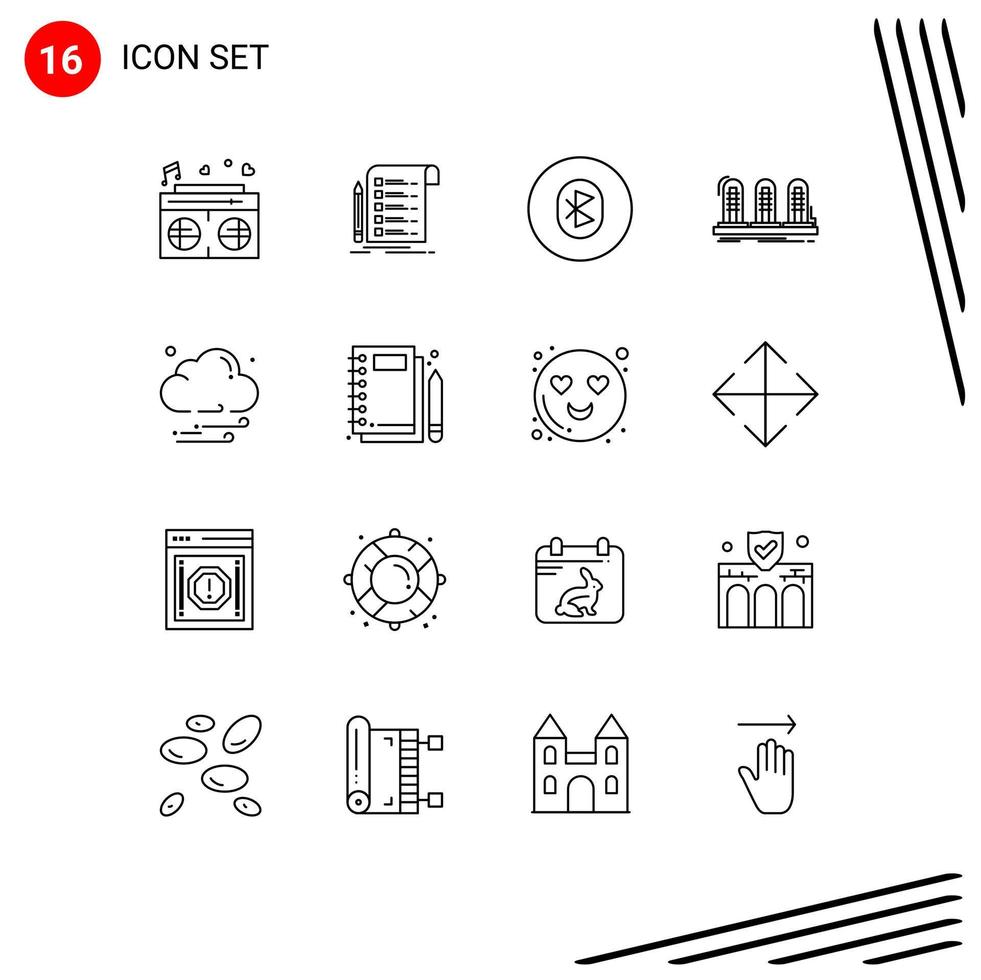 Universal Icon Symbols Group of 16 Modern Outlines of sound analog checklist amplifier system Editable Vector Design Elements
