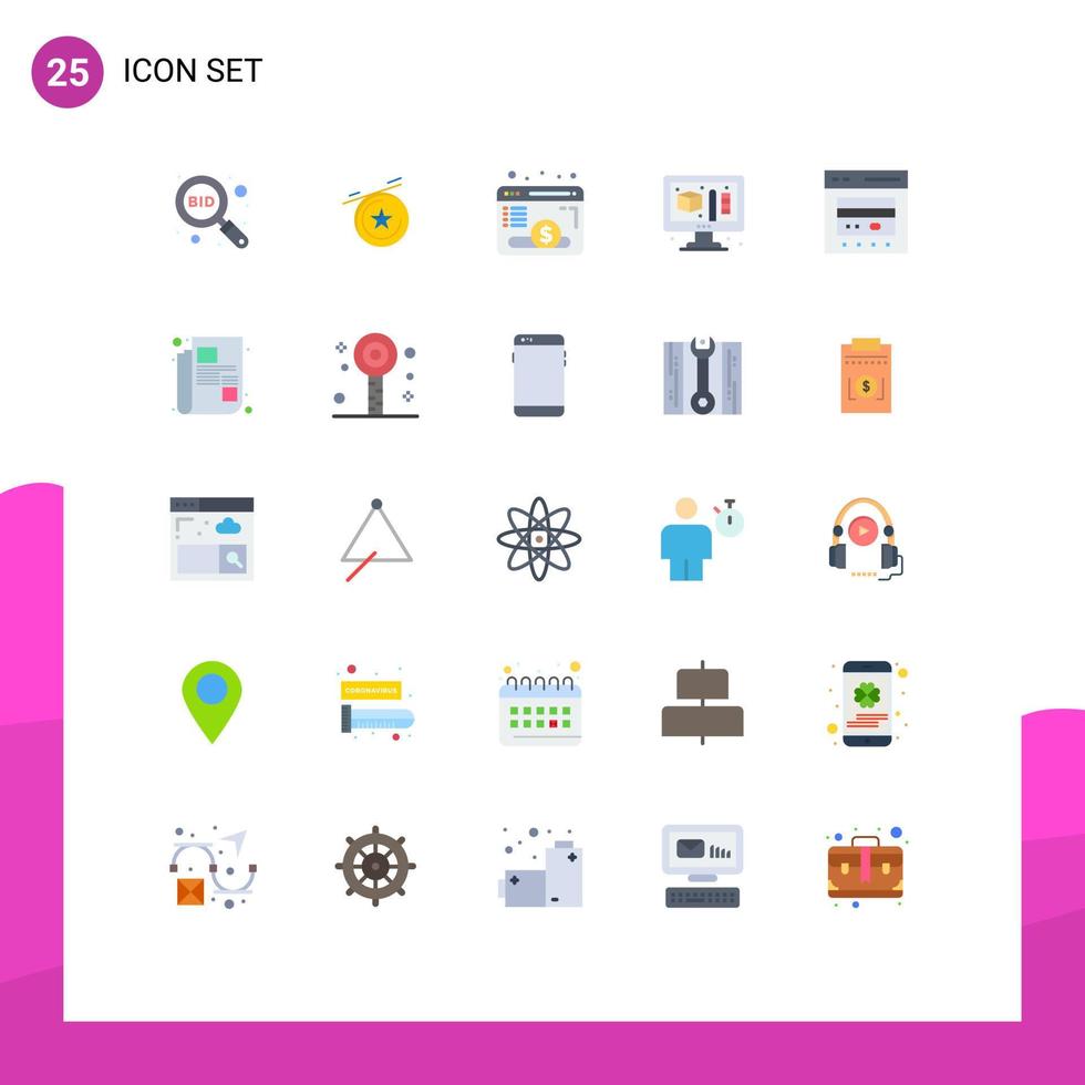 Modern Set of 25 Flat Colors Pictograph of online credit website cash modeling Editable Vector Design Elements