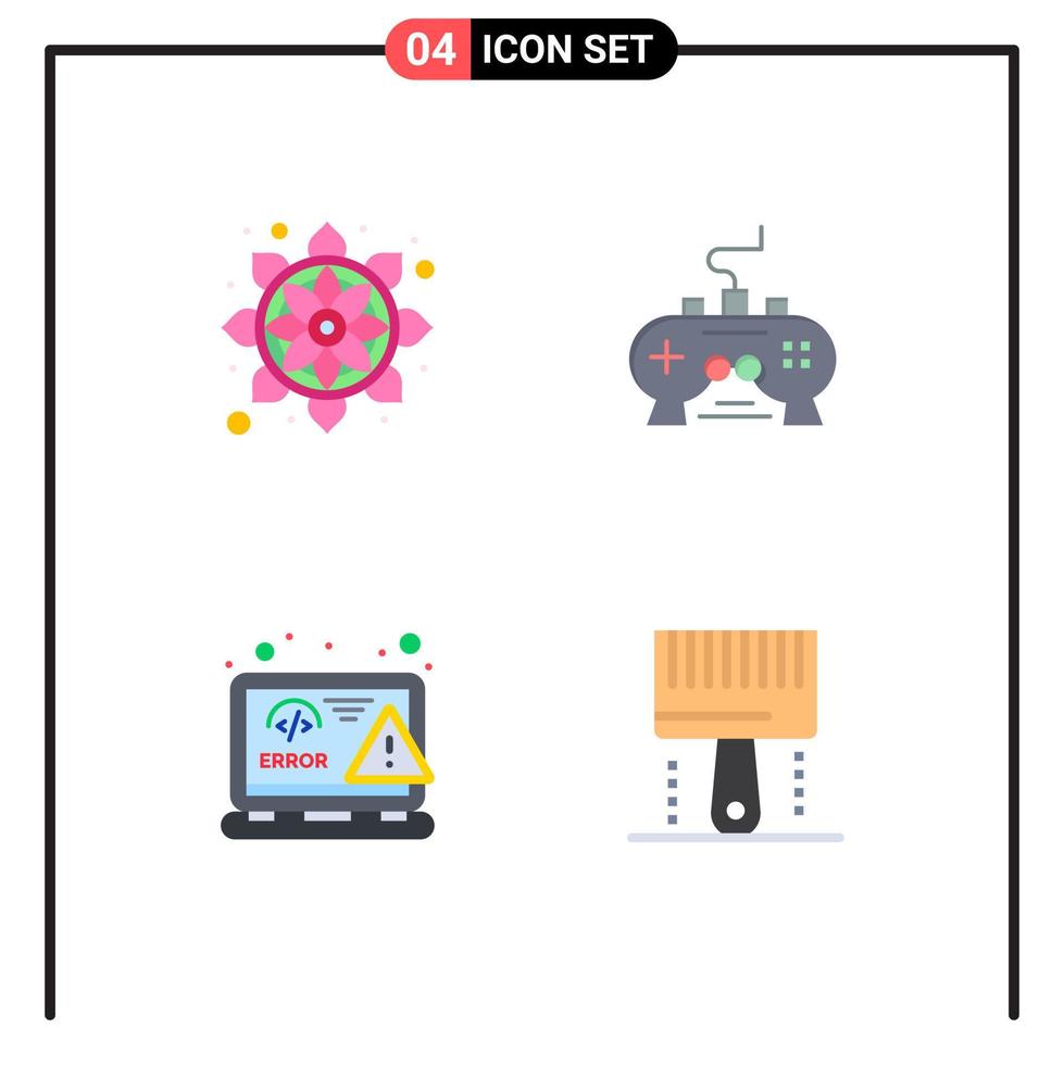 Set of 4 Commercial Flat Icons pack for flower coding rangoli video html Editable Vector Design Elements