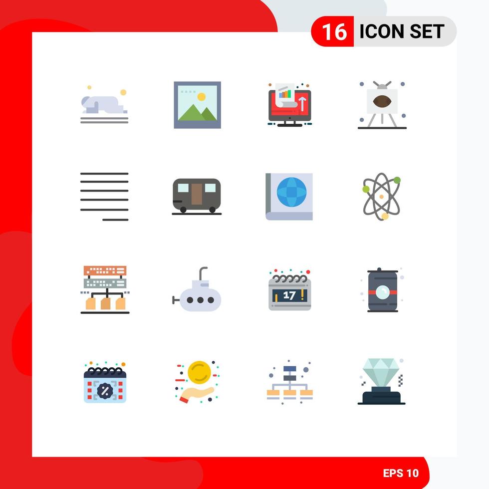 Group of 16 Flat Colors Signs and Symbols for television rugby chart game success Editable Pack of Creative Vector Design Elements