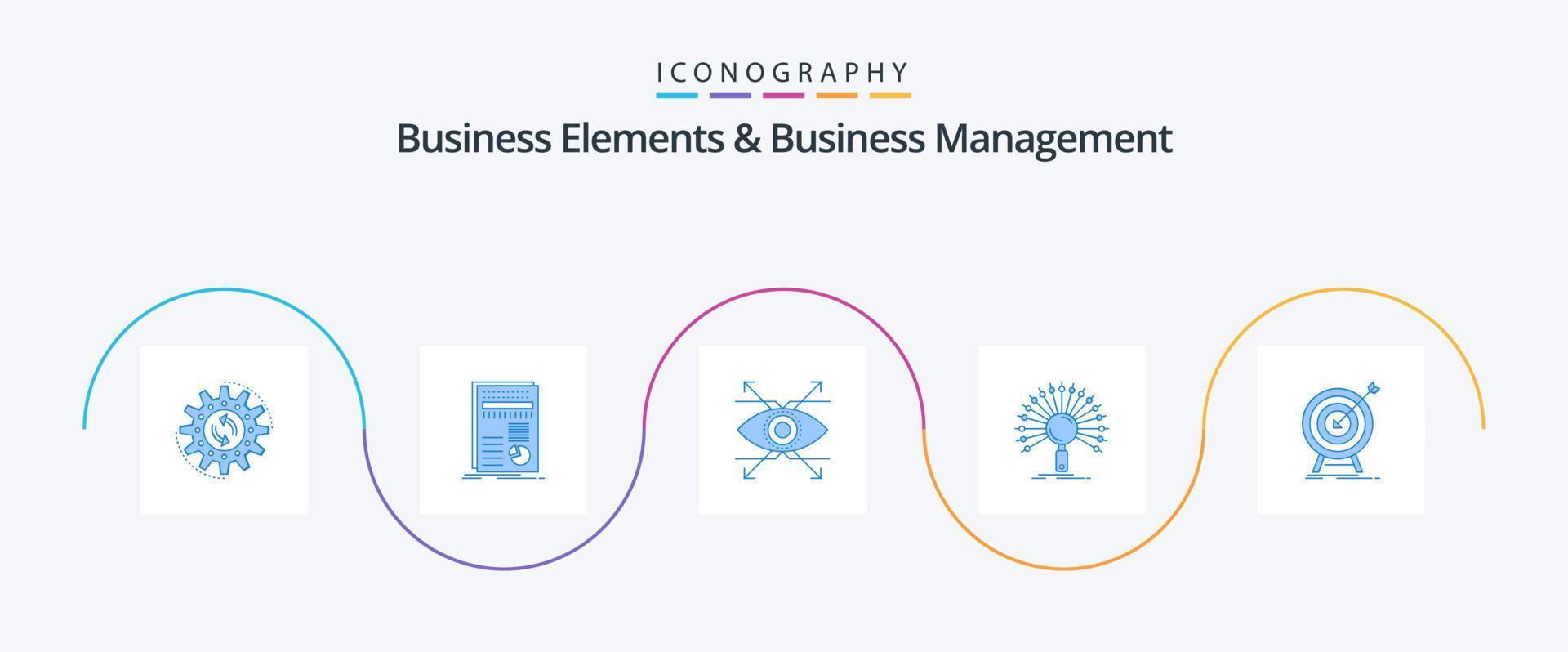 Business Elements And Business Managment Blue 5 Icon Pack Including network. information. report. data. look vector