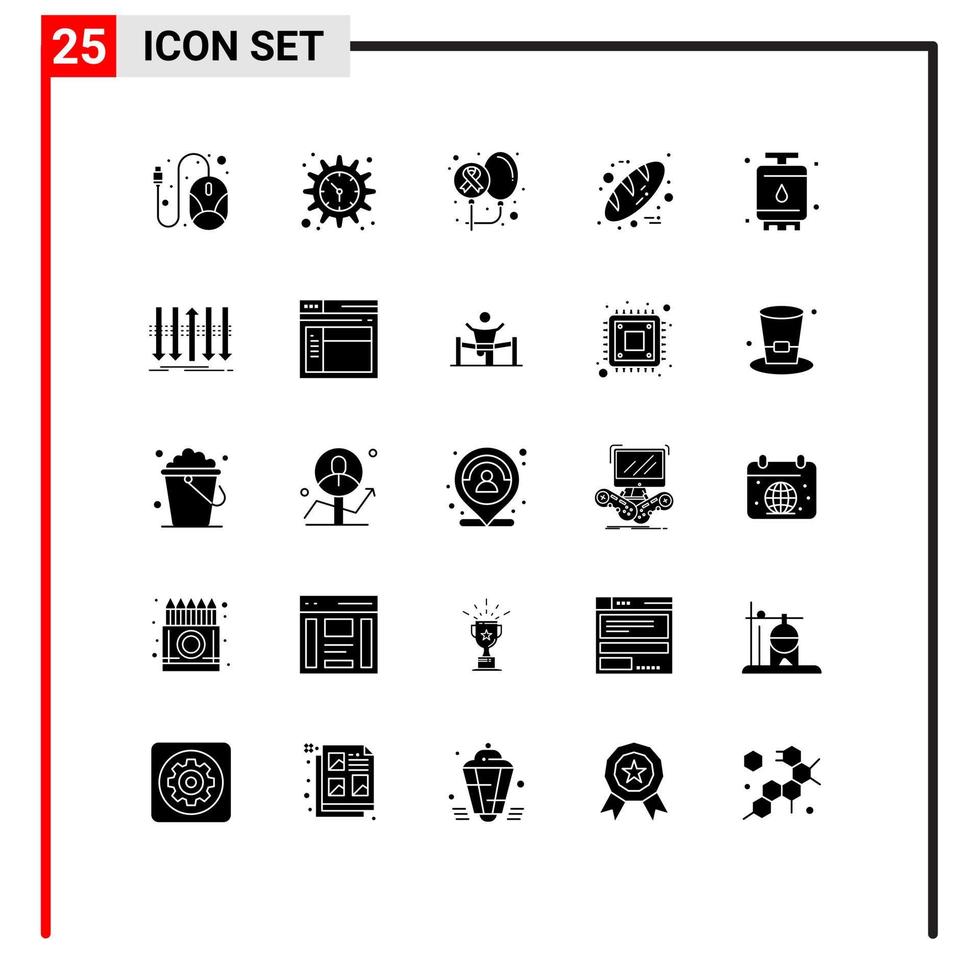 25 Universal Solid Glyphs Set for Web and Mobile Applications cook food balloons bread world Editable Vector Design Elements