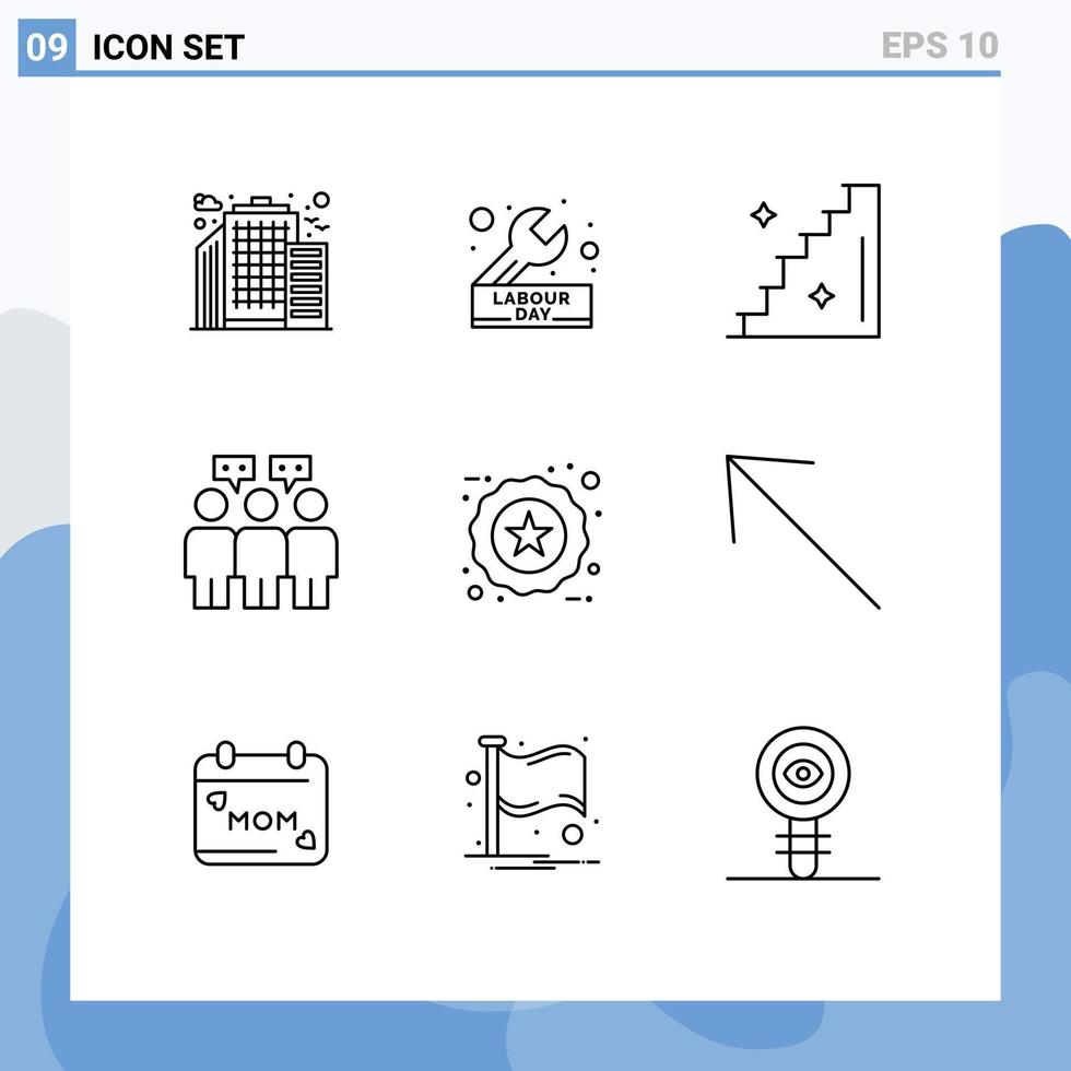 conjunto de 9 contornos vectoriales en cuadrícula para elementos de diseño vectorial editables de personas de insignia de piso de comercio electrónico de productos vector