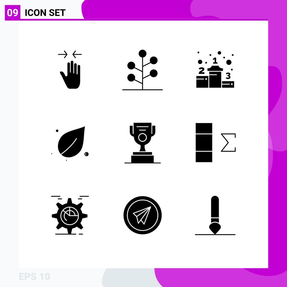 9 Universal Solid Glyph Signs Symbols of worker spring tree nature ecology Editable Vector Design Elements