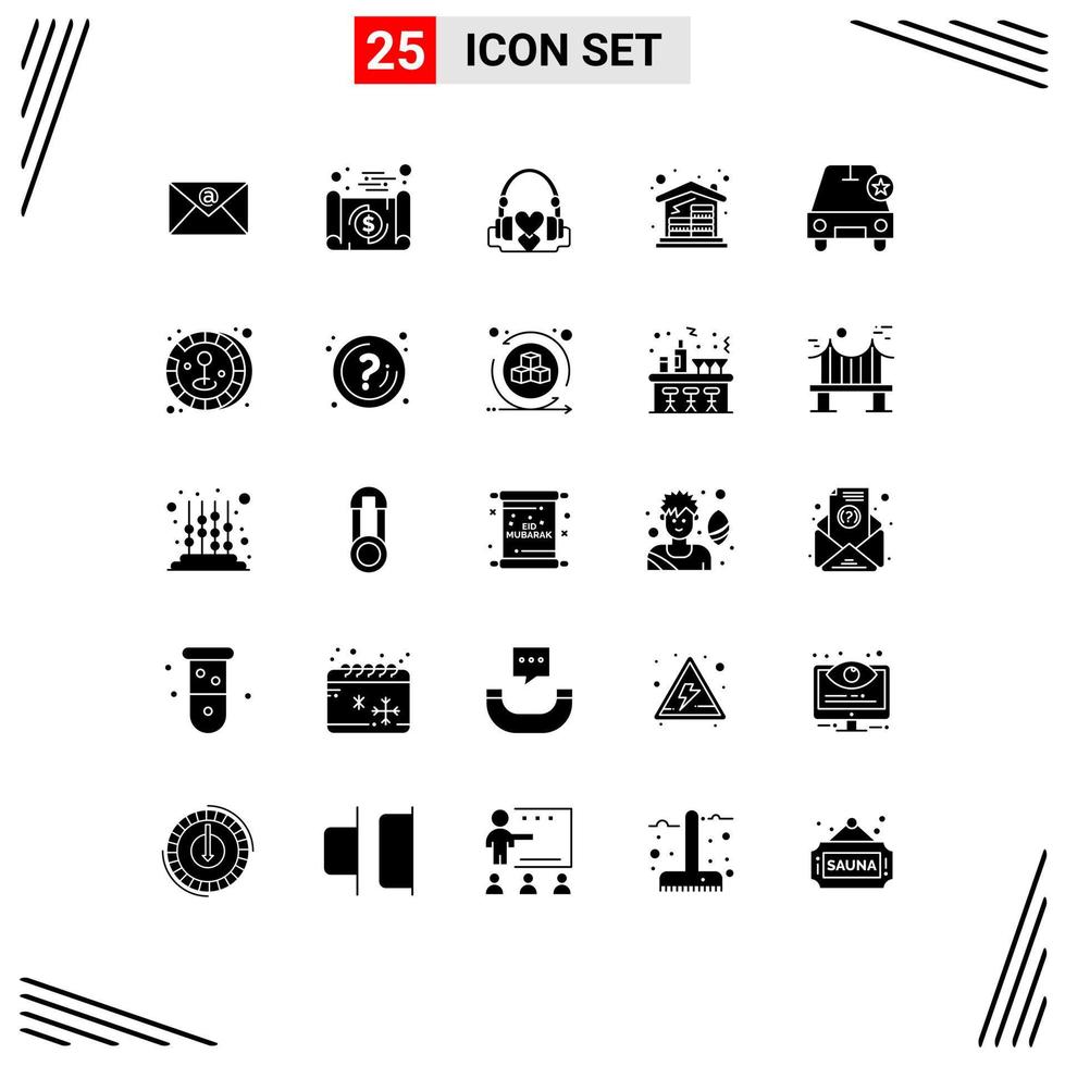 Universal Icon Symbols Group of 25 Modern Solid Glyphs of car house handbag home mortgage wedding Editable Vector Design Elements