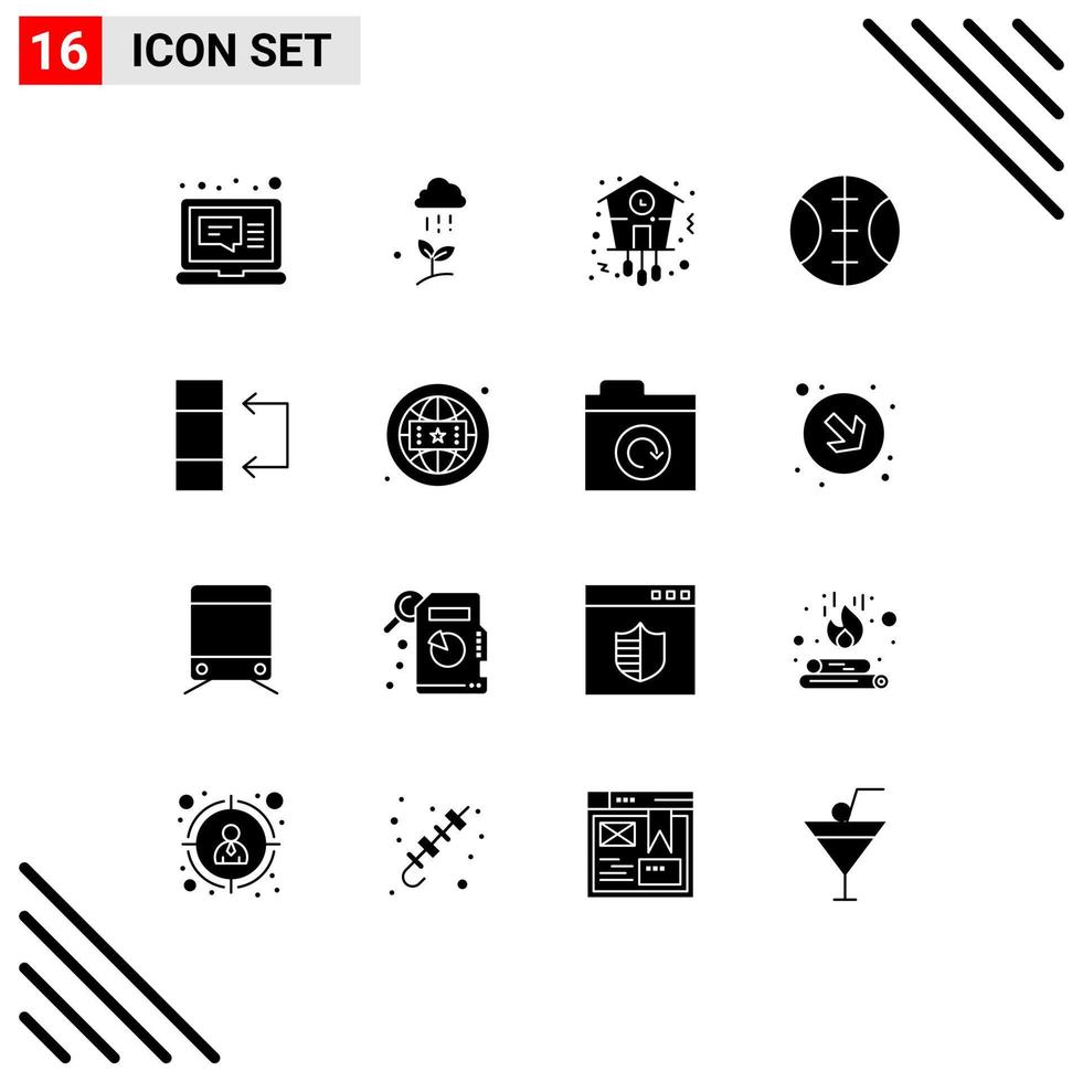 Modern Set of 16 Solid Glyphs and symbols such as swap sport rain baseball timepiece Editable Vector Design Elements