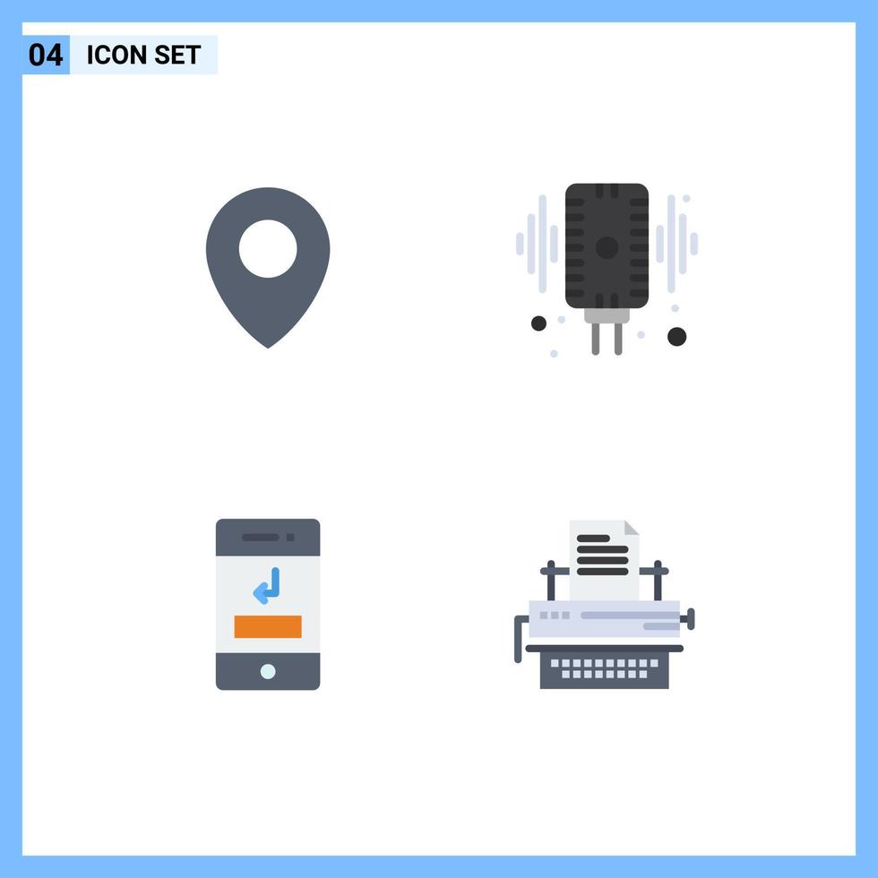 4 Universal Flat Icon Signs Symbols of location call microphone audio phone Editable Vector Design Elements