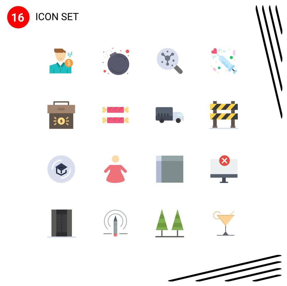 Set of 16 Modern UI Icons Symbols Signs for love heart bomb drug molecule Editable Pack of Creative Vector Design Elements