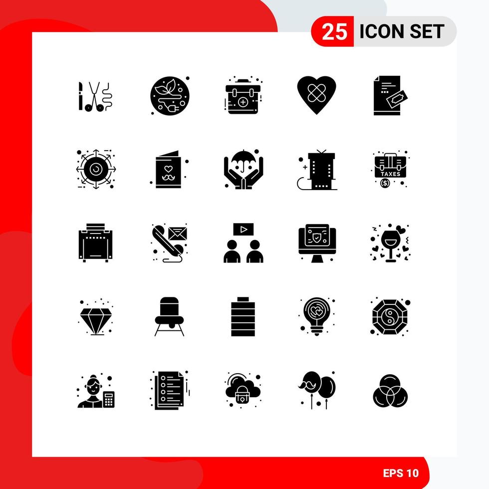 Group of 25 Solid Glyphs Signs and Symbols for pad ticket emergency pass heart Editable Vector Design Elements