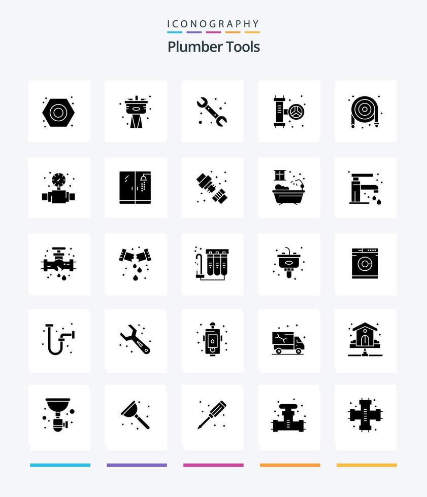 Creative Plumber 25 Glyph Solid Black icon pack  Such As plumbing. plumbing. hose. plumber. gauge vector