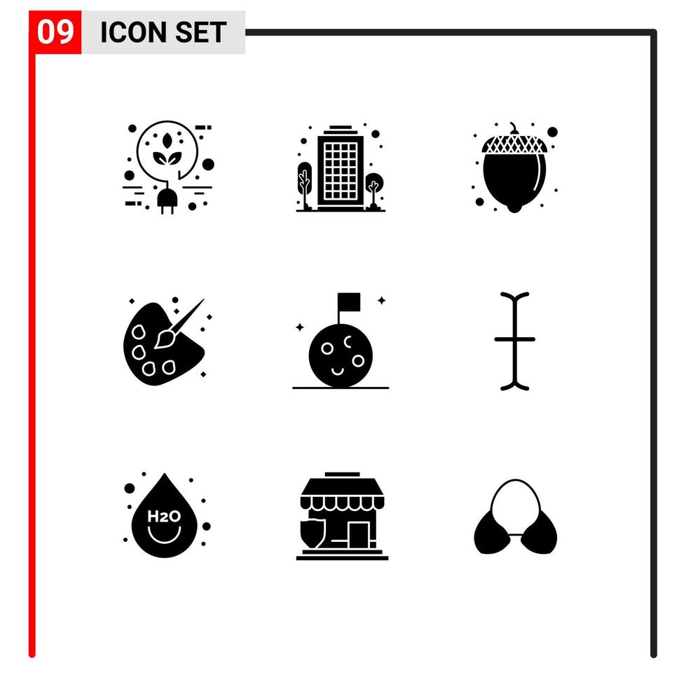 Set of 9 Vector Solid Glyphs on Grid for space flag food painting drawing Editable Vector Design Elements